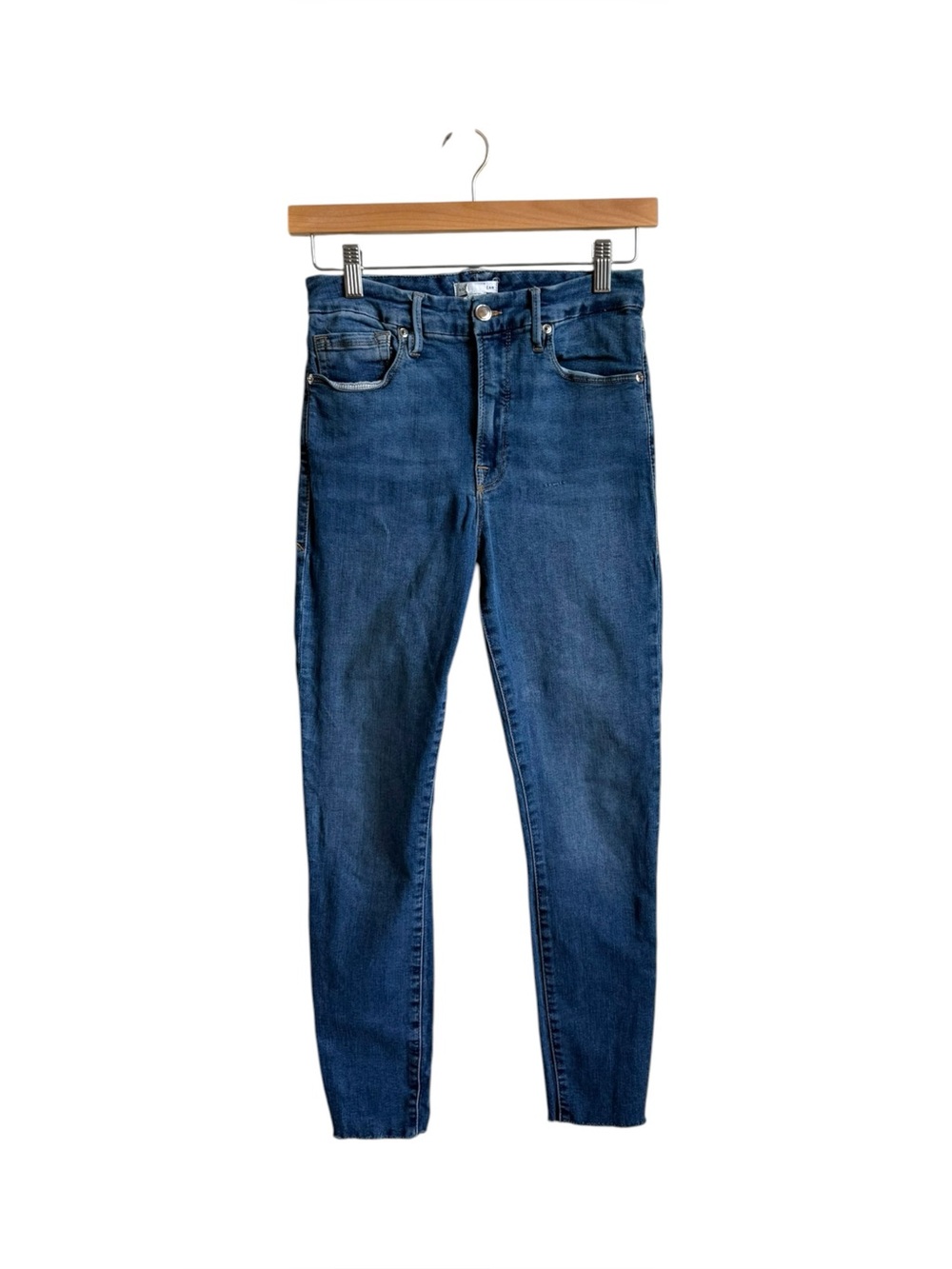 Good American Good Waist Raw Hem Crop Jeans Medium Wash Size 27